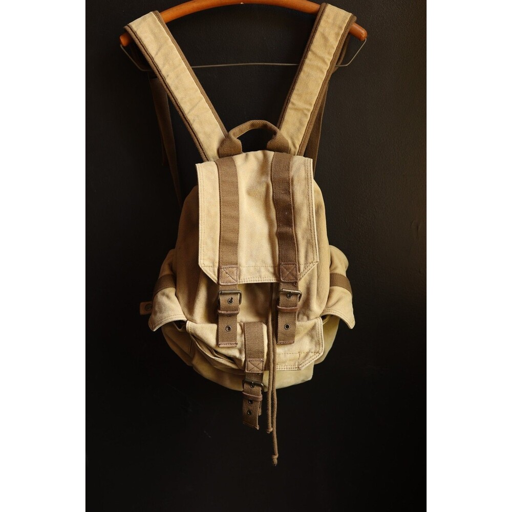 Vintage Old Navy Y2K Canvas Backpack Khaki Brown Military Style Rucksack